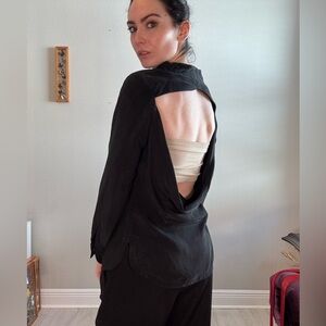 Boiler black silk blouse- open back- tie- button up